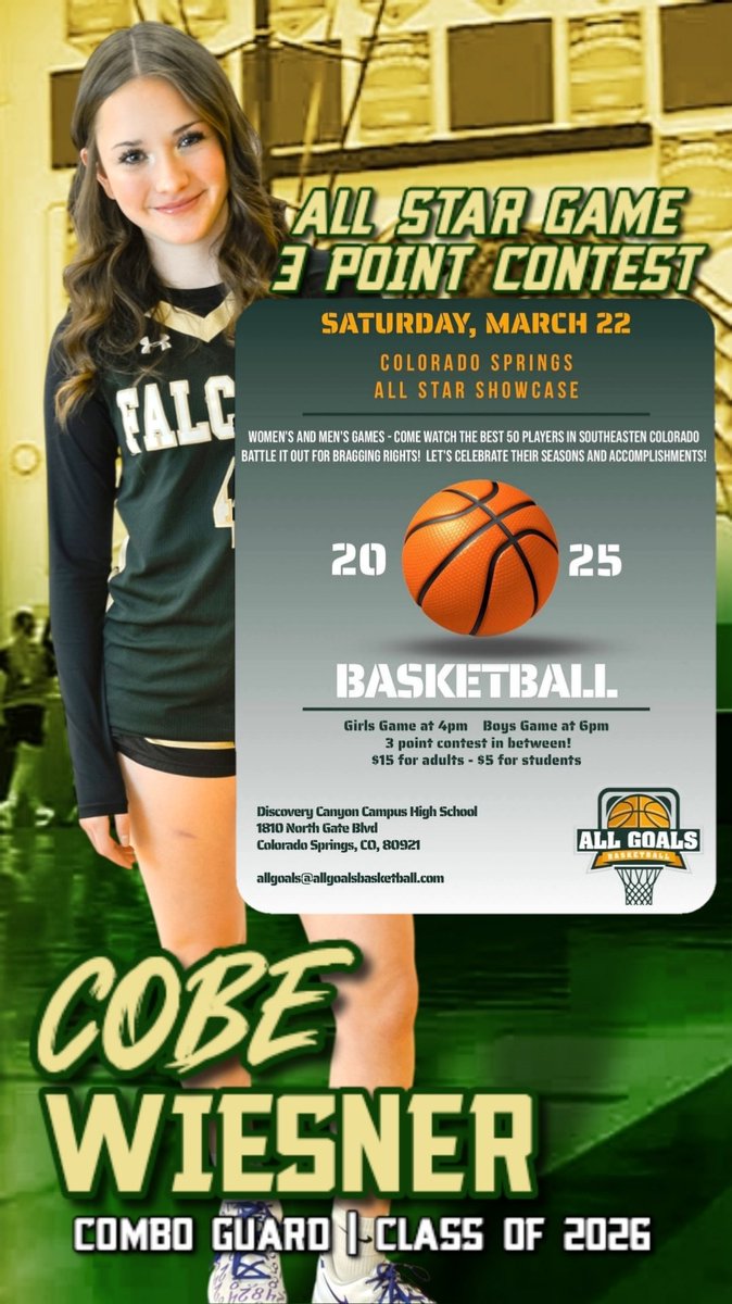 This Saturday, March 22, I’m repping Falcon High (S/O to <a href="/JeramiahPotts/">Jeramiah 'Jerry' Potts</a> on the boys' side) at the COS All-Star Showcase at DCC! Tip-off at 4 PM! Honored to rep my school &amp; conference as POY! Next up: AAU season with <a href="/ColoradoPremier/">Colorado Premier</a> 

#AllStarShowcase #FalconHoops #3pointcontest