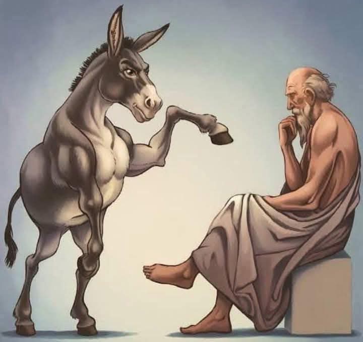 لقد قال سقراط ذات مرة:
  "إذا ركلني حمار، هل أشتكي عليه او أركله؟
 لايتعلق الأمر بالفوز في كل النقاشات،بل باختيار تلك التي تستحق طاقتنا. الجهل يصرخ، والحكمة صامتة.عندما لا يكون لدى أحد ما يقدمه سوى الضوضاء، فإن الاستجابة الأقوى هي الصمت.
 لا تنحدر إلى مستوى شخص يبحث فقط عن الصراع