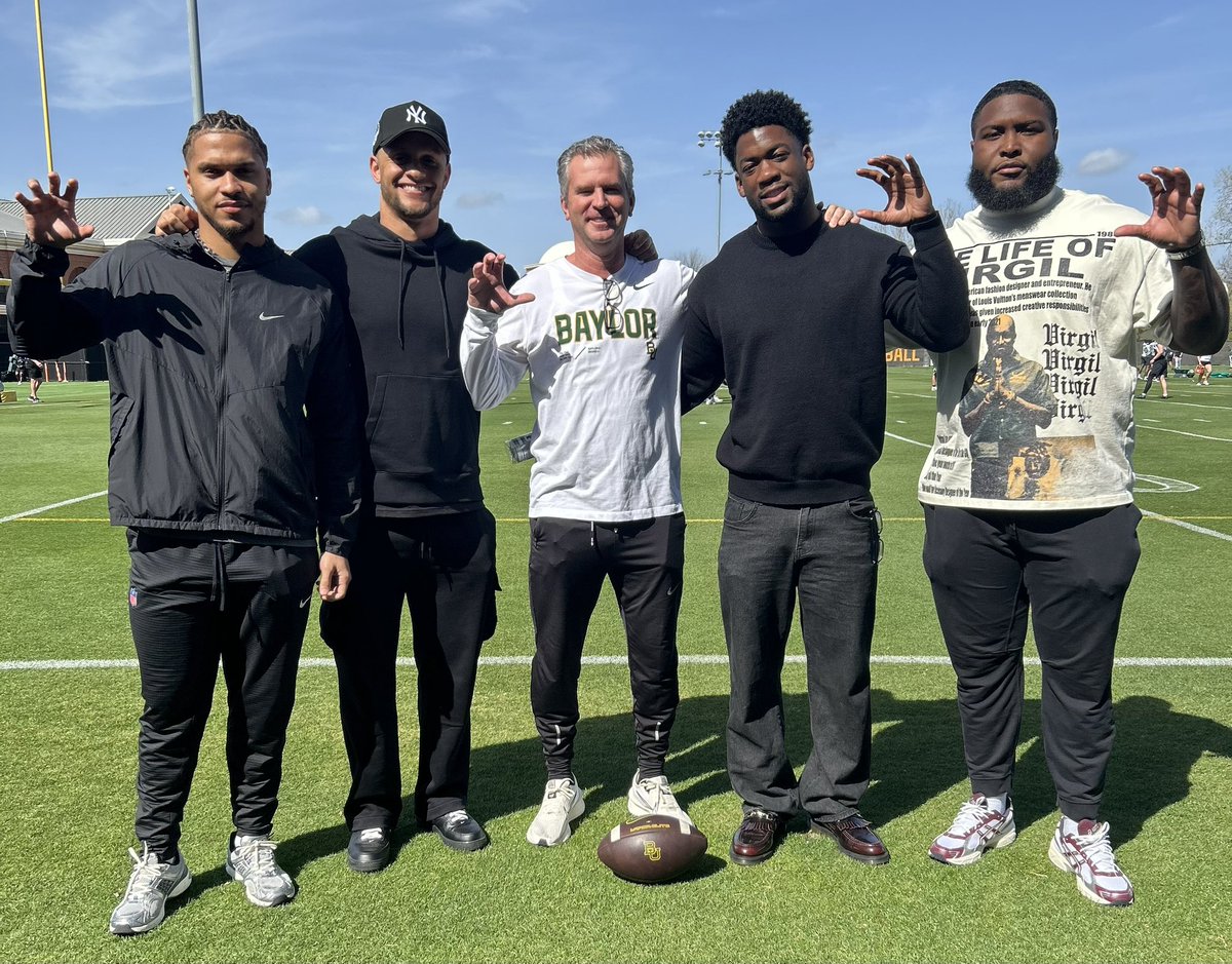 David Wetzel (@coachdwetzel) on Twitter photo Love getting to visit with former players! <a href="/BUFootball/">Baylor Football</a> Royalty at spring ball today🏆
So proud of <a href="/TerrelBernard_2/">Terrel Bernard</a> <a href="/JalenPitre1/">Jalen Pitre</a> <a href="/XavierNewman55/">Zay</a> <a href="/cmorgan_4/">Christian Morgan</a>
<a href="/BULetterwinners/">Baylor B Association</a> Love getting to visit with former players! <a href="/BUFootball/">Baylor Football</a> Royalty at spring ball today🏆
So proud of <a href="/TerrelBernard_2/">Terrel Bernard</a> <a href="/JalenPitre1/">Jalen Pitre</a> <a href="/XavierNewman55/">Zay</a> <a href="/cmorgan_4/">Christian Morgan</a>
<a href="/BULetterwinners/">Baylor B Association</a>