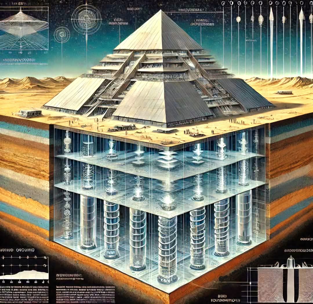4biddnKnowledge's tweet image. SAR Scan of Khafre Pyramid Shows Huge Underground Structures. Deep beneath the Great Pyramid of Giza, hidden from the eyes of the world, archaeologists have made a discovery that could change everything we think we know about our history. Eight gigantic, spiral-shaped cylindrical…