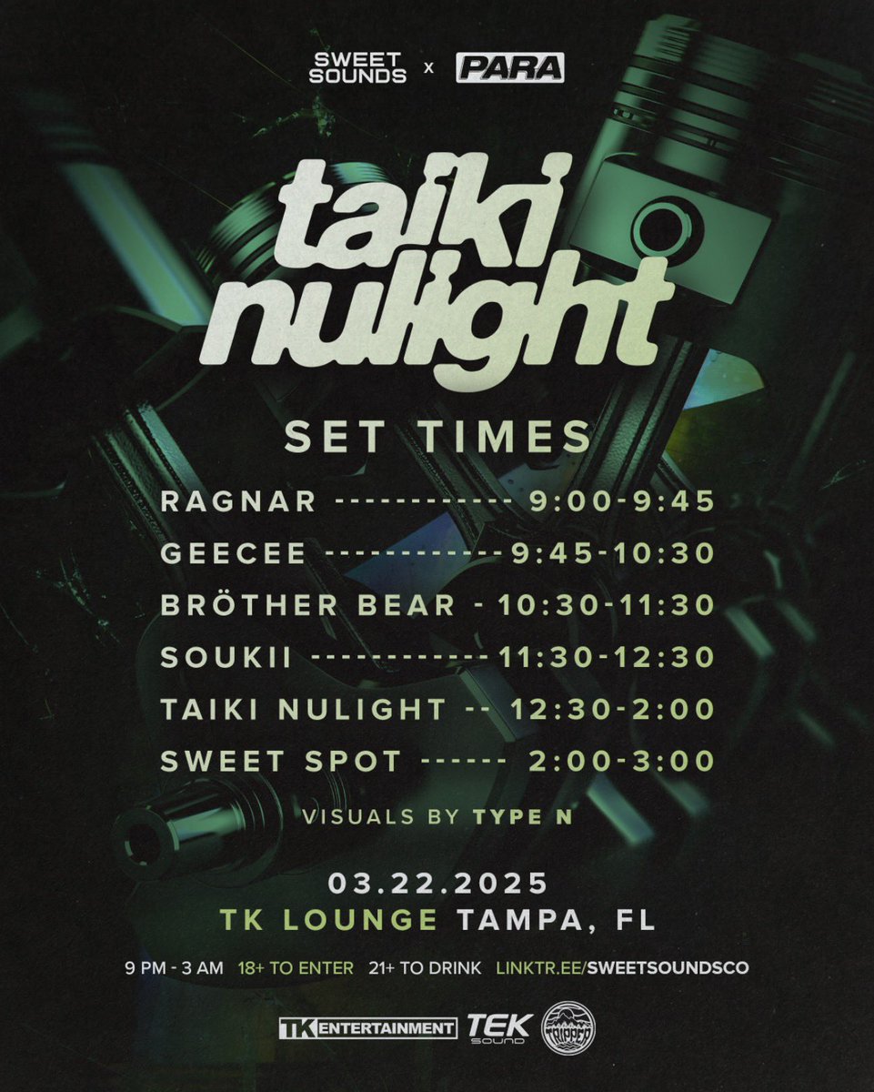 Historic night in Tampa w/ <a href="/Taiki_Nulight/">TAIKI NULIGHT</a>.

Limited tickets remain 🤝🏽