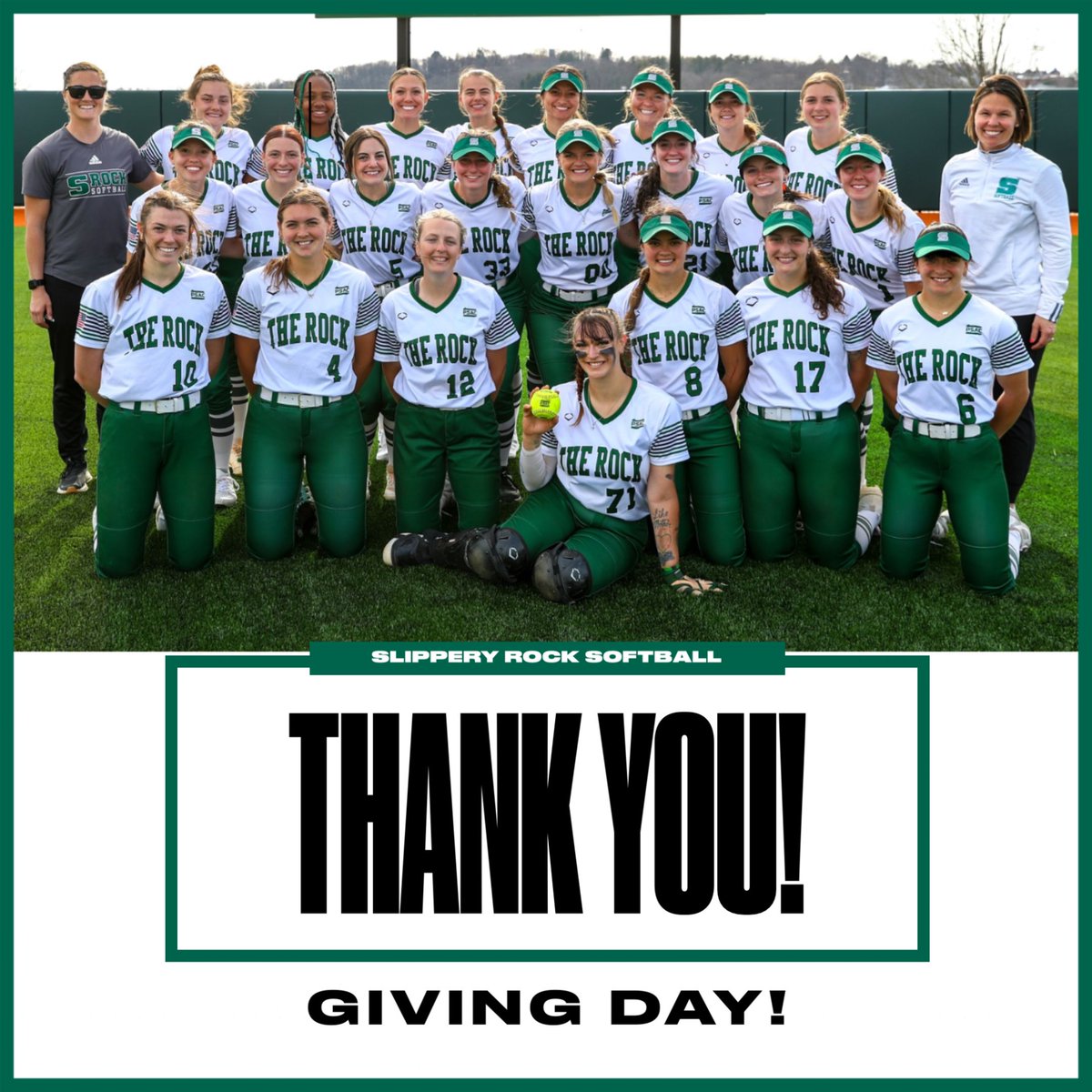 Thank you for your generous support on Giving Day! With your help we were able to raise $3095 which will directly impact Slippery Rock Softball. We can’t wait to see you at a game this season!