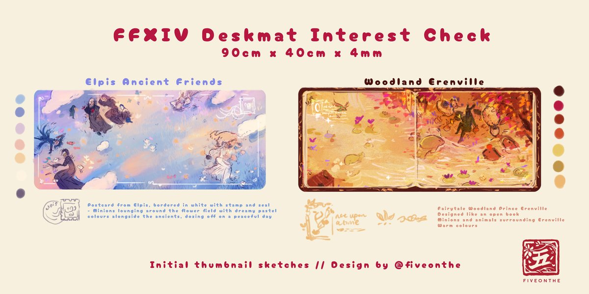 I'm thinking about designing some desk mats ❣🌸Would you be interested? Some initial thumbnail sketches for the idea. If there's enough interest I'd love to make both :'D✨