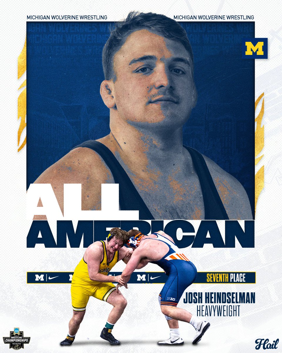 All-American, Josh Heindselman!

Took seventh place with a 4-2 record en route to his first career All-America honor. Absolute blast to have on our squad this season!

#NCAAWrestling | #GoBlue