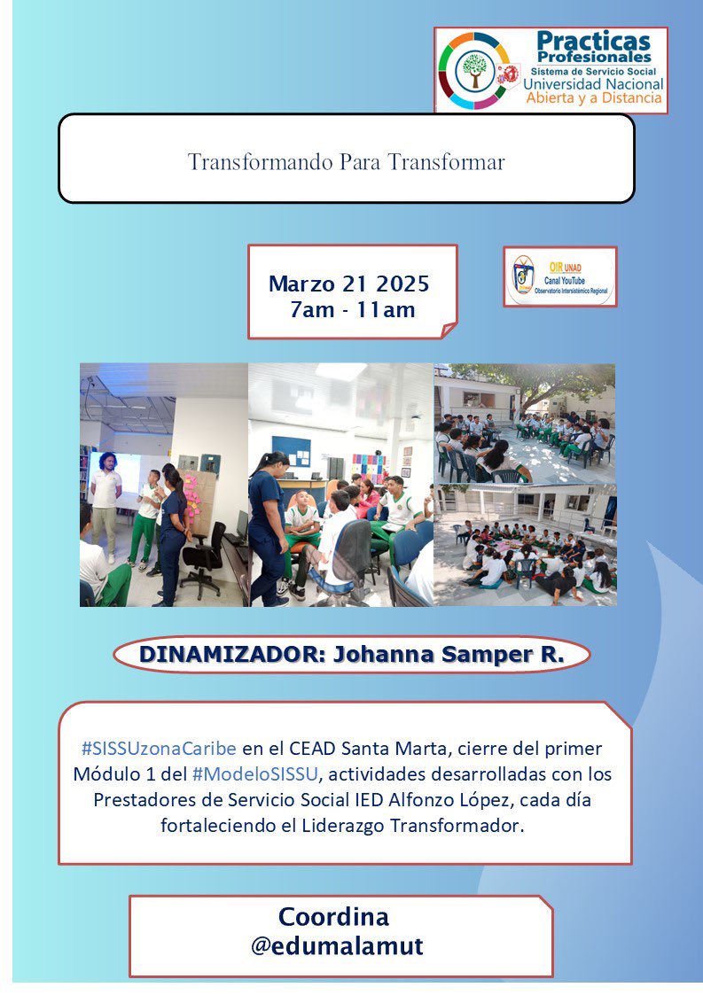 Johanna Samper (@jsamperrobles) on Twitter photo <a href="/Edumalamut/">Eduar Malamut Gómez</a> <a href="/ElOIRdelaRegion/">El OIR de las Regiones UNAD</a> <a href="/UNAD_zcar/">UNAD Zona Caribe</a> <a href="/ViderZcar/">VIDER_ZCAR</a> <a href="/maria__angie__v/">María angélica Vivas</a> <a href="/ArgoteSimanca/">OIR MARIA SIMANCA ARGOTE</a> <a href="/DianaMariaAhum1/">Diana Maria Ahumada</a> <a href="/leonor_mez64319/">Cecilia Leonor Meza Cordoba</a> <a href="/mmperezca/">Melissa Perez Camargo</a> <a href="/jhonfer25/">Jhon Castro</a> <a href="/yaraluq/">Yara arrieta</a> <a href="/Dayana_acosta1/">Dayana Acosta</a> <a href="/jesusvasquez56/">Christopher Vasquez</a> <a href="/nmmorenol/">Mile Moreno Ph.D</a> <a href="/julialbaangelo/">Julia Angel O</a> <a href="/limasuasua/">Lida Suarez</a> <a href="/Edumalamut/">Eduar Malamut Gómez</a> Desde #SISSUZonaCaribe en el CEADSantaMarta. <a href="/Edumalamut/">Eduar Malamut Gómez</a> <a href="/ElOIRdelaRegion/">El OIR de las Regiones UNAD</a> <a href="/UNAD_zcar/">UNAD Zona Caribe</a> <a href="/ViderZcar/">VIDER_ZCAR</a> <a href="/maria__angie__v/">María angélica Vivas</a> <a href="/ArgoteSimanca/">OIR MARIA SIMANCA ARGOTE</a> <a href="/DianaMariaAhum1/">Diana Maria Ahumada</a> <a href="/leonor_mez64319/">Cecilia Leonor Meza Cordoba</a> <a href="/mmperezca/">Melissa Perez Camargo</a> <a href="/jhonfer25/">Jhon Castro</a> <a href="/yaraluq/">Yara arrieta</a> <a href="/Dayana_acosta1/">Dayana Acosta</a> <a href="/jesusvasquez56/">Christopher Vasquez</a> <a href="/nmmorenol/">Mile Moreno Ph.D</a> <a href="/julialbaangelo/">Julia Angel O</a> <a href="/limasuasua/">Lida Suarez</a> <a href="/Edumalamut/">Eduar Malamut Gómez</a> Desde #SISSUZonaCaribe en el CEADSantaMarta.