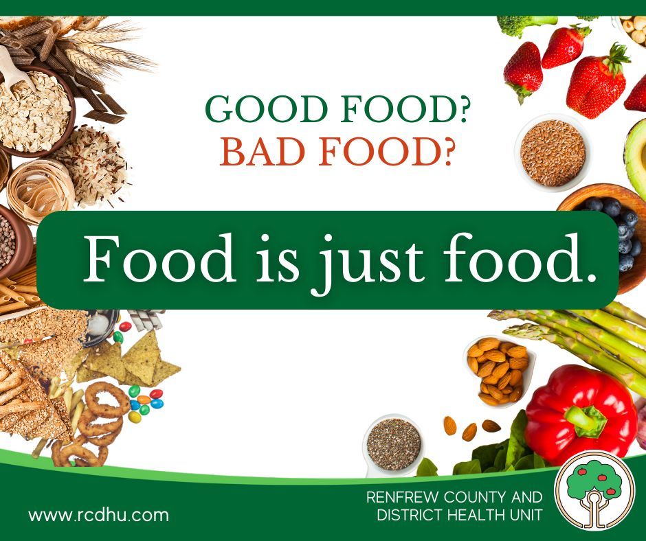 Renfrew County and District Health Unit (@rcdhealthunit) on Twitter photo It's #NutritionMonth & it's time to nurture a positive relationship with food! Let's start by ditching the labels of 'good' and 'bad' when it comes to what we eat. Remember, food is just food—no judgment needed! It's #NutritionMonth & it's time to nurture a positive relationship with food! Let's start by ditching the labels of 'good' and 'bad' when it comes to what we eat. Remember, food is just food—no judgment needed!