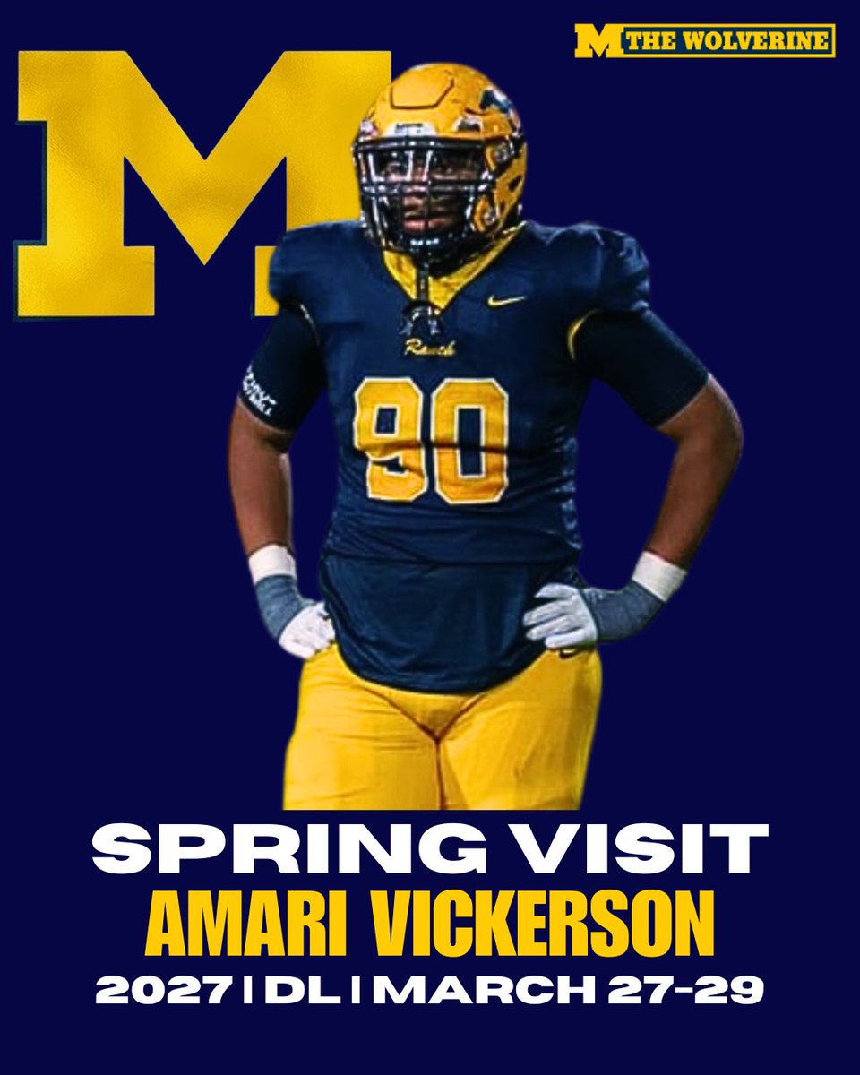 Big-time 2027 DL Amari Vickerson (<a href="/iam_amari99/">Amari “Huncho” Vickerson</a>), a Michigan State legacy, is planning to visit Michigan next week. H/T <a href="/josephcook89/">Joe Cook</a> #GoBlue. on3.com/boards/threads…