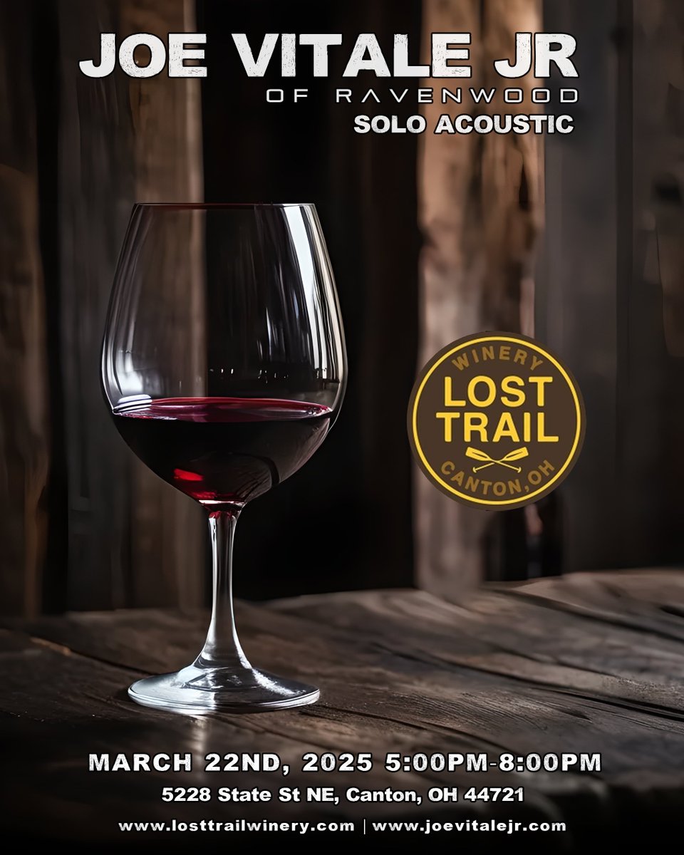 Hey friends! Tonight! I have a solo acoustic show at the Lost Trail Winery in Canton, OH on March 22nd, 2025 from 5:00PM-8:00PM. Can't wait to see you there!

Lost Trail Winery
5228 State St NE, Canton, OH 44721
