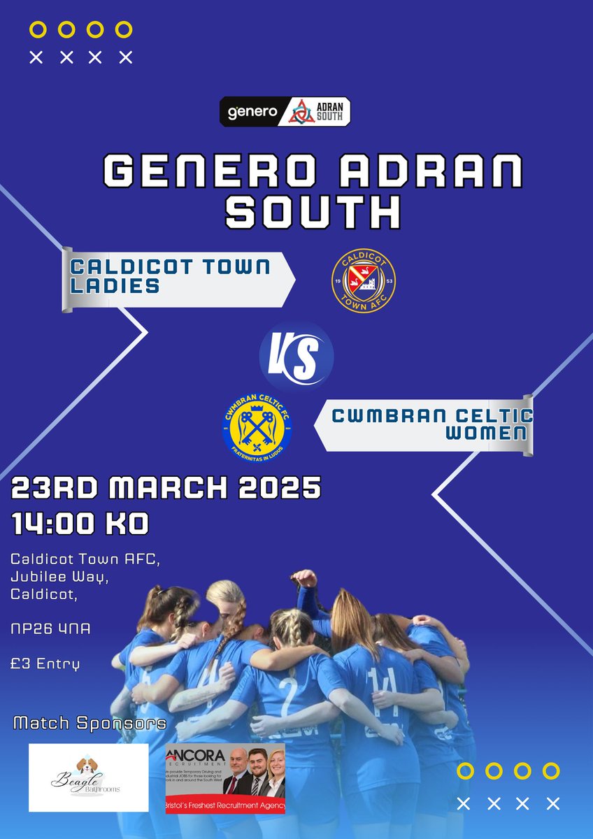 Caldicot Town Ladies (@caldicotladyfc) on Twitter photo 🚨 Final Fixture 🚨
Our final game of the <a href="/AdranLeagues/">Genero Adran Leagues 🏴</a> South season is at home on Sunday as we host <a href="/CwmbranCeltic/">Cwmbran Celtic</a>.
🏟️Jubilee Way
🕑 14:00 KO
🎟️ £3 Entry
Get yourself down to support the ladies 🔵 #UppaTown 🚨 Final Fixture 🚨
Our final game of the <a href="/AdranLeagues/">Genero Adran Leagues 🏴</a> South season is at home on Sunday as we host <a href="/CwmbranCeltic/">Cwmbran Celtic</a>.
🏟️Jubilee Way
🕑 14:00 KO
🎟️ £3 Entry
Get yourself down to support the ladies 🔵 #UppaTown