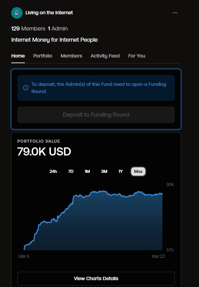 A couple of weeks ago, I launched a fund for the gang at <a href="/Loti_nft/">Living on the Internet</a> — my playground. It means way more than just money to me. Growing this fund is the closest thing I can show on paper to real progress in my onchain journey, all while stacking wins for the boys.

I’m excited to