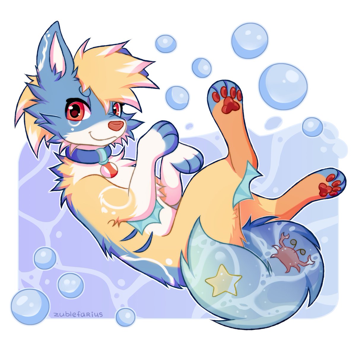 Commission of another cute doggo for Erron2005 :3
I love beach/summer themed characters so much!
And yes, he actually has a crab stuck in his tail.

#furryart #furry #canine