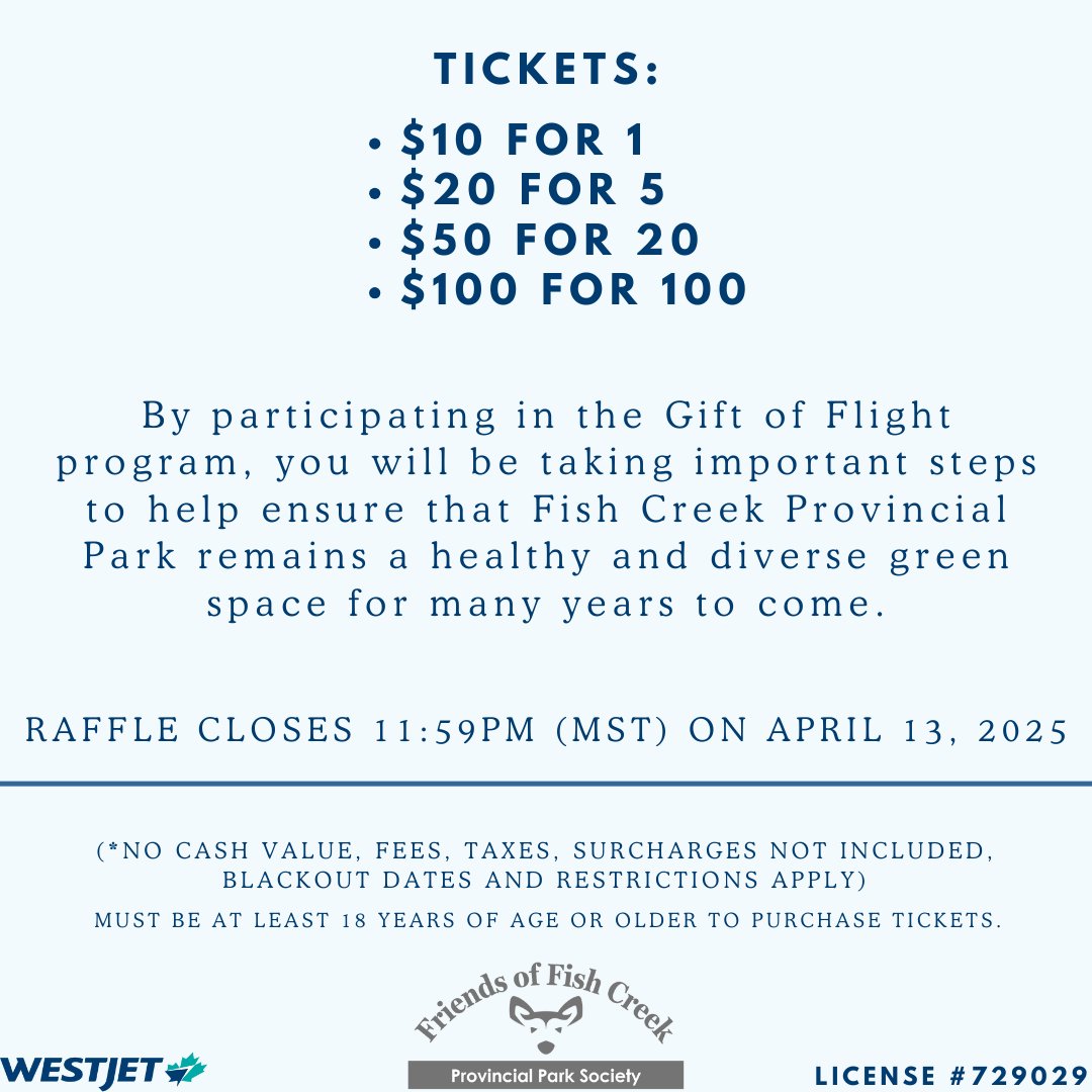 Exciting News!
We just launched a fundraiser raffle where you could win one roundtrip flight for two guests to any regularly scheduled and marketed WestJet destination!  For more information visit: rafflebox.ca/raffle/friends…
*Restrictions apply, see the website for more information*