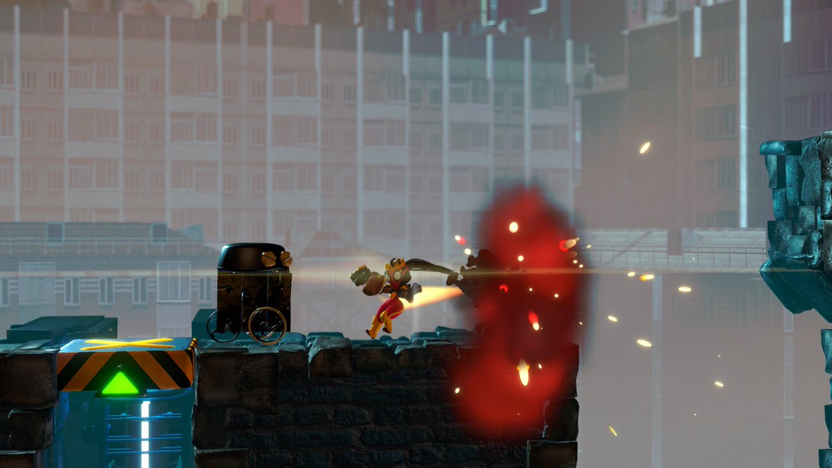 Working on a jet flight/robot bashing platformer called Knuckle Jet #screenshotsaturday