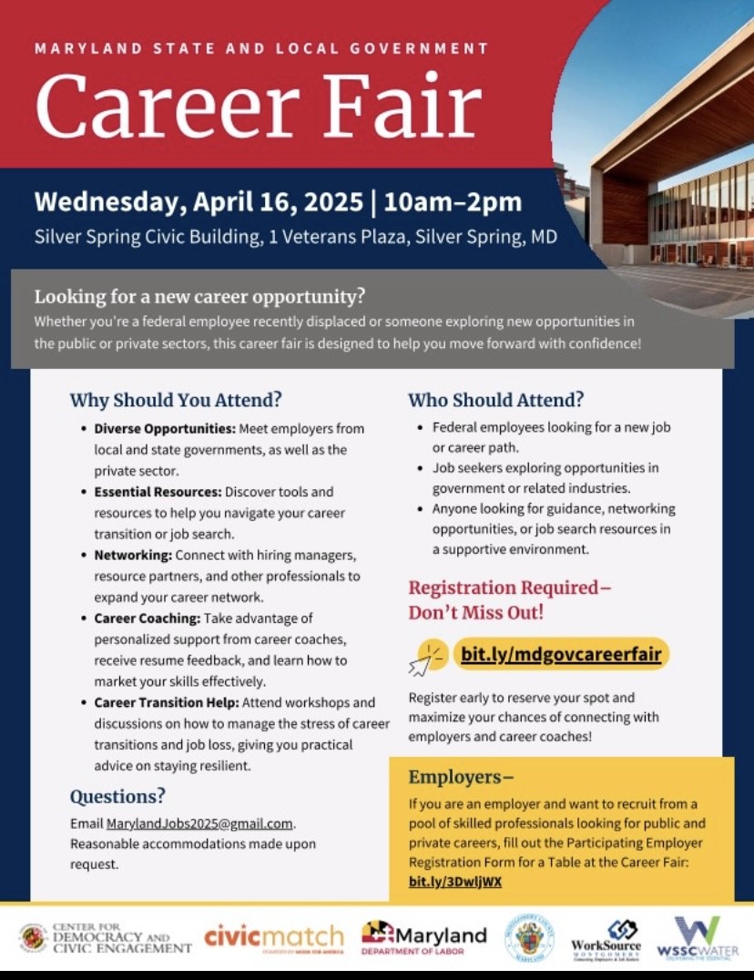📢 Maryland State &amp; Local Government Career Fair – April 16!