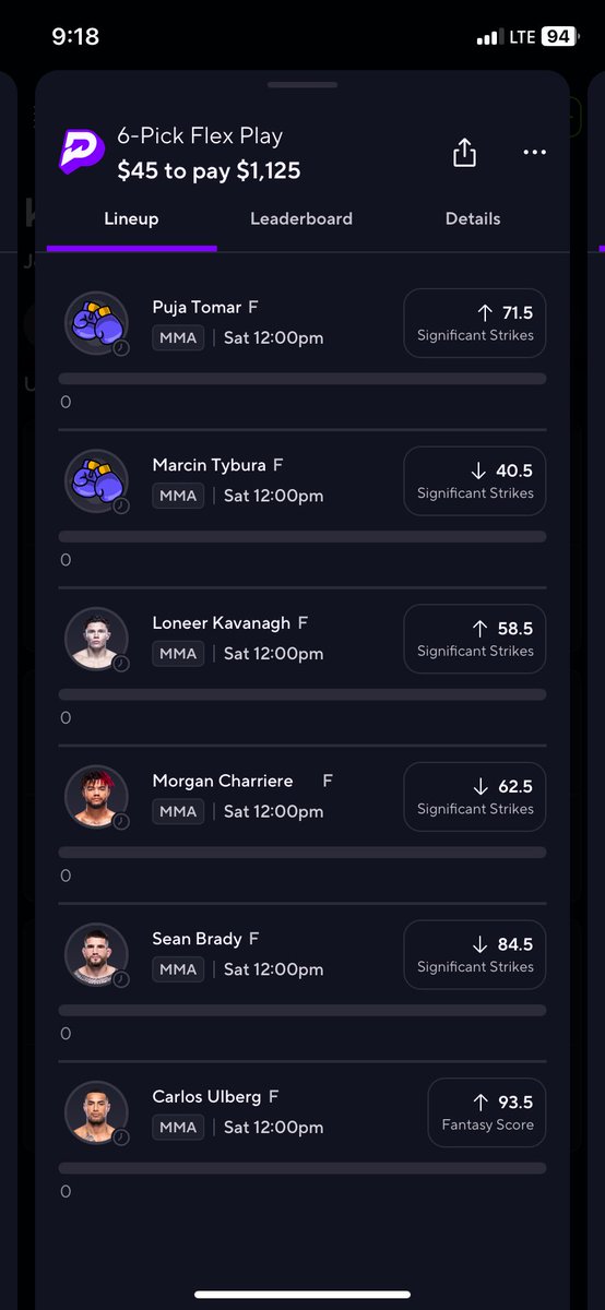 UFC London PrizePicks selections. 

50 pays 1250