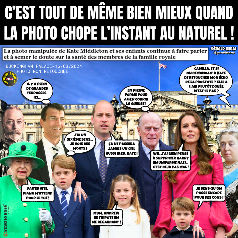 GeraldSerai's tweet photo. On prend le mème et on recommence !
L’actu il y a un an, c’était ça :
“Elle essaye encore de nous arnaquer, Kate !”
----------
#bfn #breakingfakenews #humour #meme #princesskate #windsorfamily #retouche #photos #photoshop #montages
Impertinemment vôtre ! 😜🔔 https://t.co/iVDhghDu76