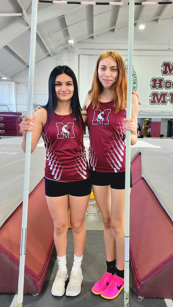High Flying Morton Mustangs go 1st &amp; 5th in the Pole Vault @ the West Suburban Gold Conference Girls Indoor Track &amp; Field Championships. Freshman Angelica Sanchez (left) took 1st place on Frosh/Soph level while her cousin Junior, Ariana Aragon, placed 5th on Varsity. <a href="/Morton201/">Morton 201</a>