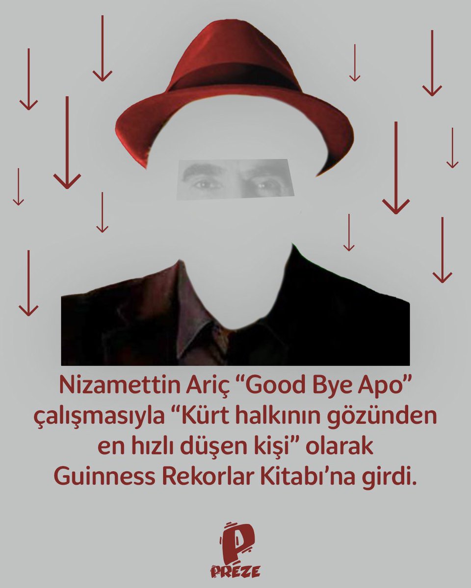 📌Nizamettin Ariç “Good Bye Apo” çalışmasıyla “Kürt halkının gözünden en hızlı düşen kişi” olarak Guinness Rekorlar Kitabı’na girdi.

<a href="/aricnizamettin/">Nizamettin Ariç</a> 

#nizamettinariç #kurdistan #kürt #preze #prezemedya #amed