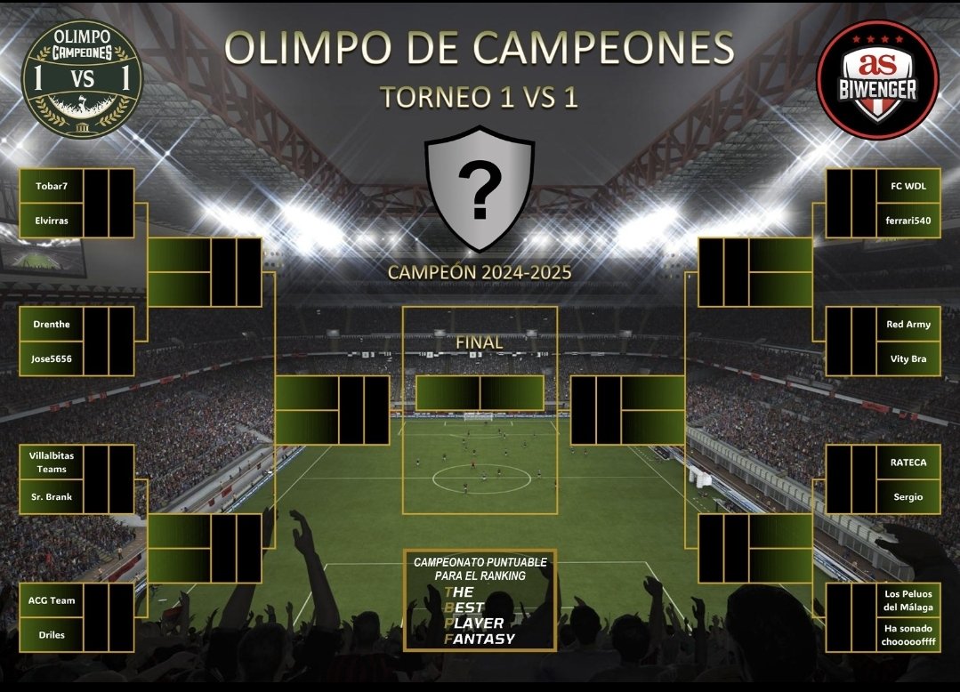 🏆Torneo 1️⃣🆚1️⃣
📊Cuadro de eliminatorias 24/25

👏🏼👏🏼👏🏼Enhorabuena a los 16 finalistas por los 100pts <a href="/TBPFantasy/">The Best Player Fantasy</a>