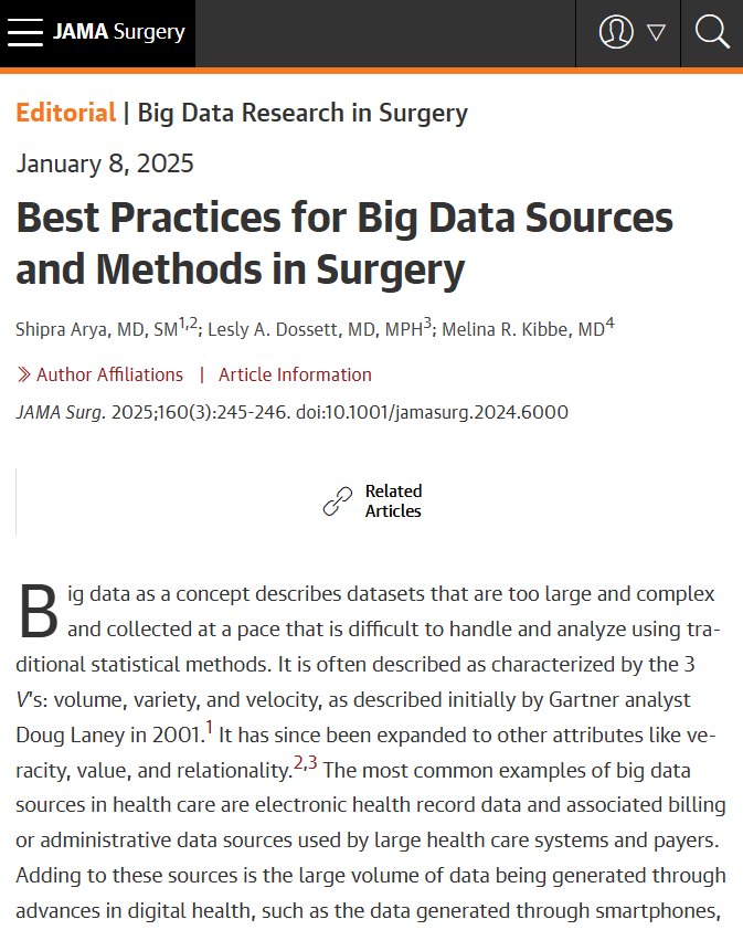 JAMA Surgery (@jamasurgery) on Twitter photo JAMA Surgery has partnered with <a href="/SurgOutcomes/">SurgicalOutcomesClub</a> to create practical guides to best practices in using big data for surgical research. Read the editorial. ja.ma/4iKxIFx JAMA Surgery has partnered with <a href="/SurgOutcomes/">SurgicalOutcomesClub</a> to create practical guides to best practices in using big data for surgical research. Read the editorial. ja.ma/4iKxIFx