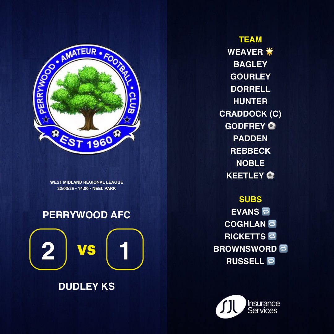 TODAYS RESULT:

Perrywood 2-1 <a href="/DKFootballClub/">Dudley Kingswinford FC</a> 
Keetley ⚽️
Godfrey ⚽️

#UTW