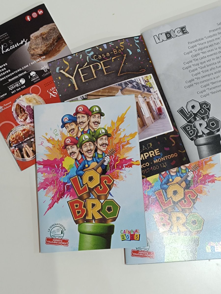 Quién quiera tener el libreto de nuestra chirigota 2025 "Los Bro", puede conseguirlo GRATIS en la Oficina de Turismo Montoro .

50 últimas unidades. No te quedes sin él, no tenemos más.

Horario Oficina de Turismo:
Lunes a viernes: 8 a 15h.
Sábados: 10 a 13h.
Domingos: 10 a 14h.