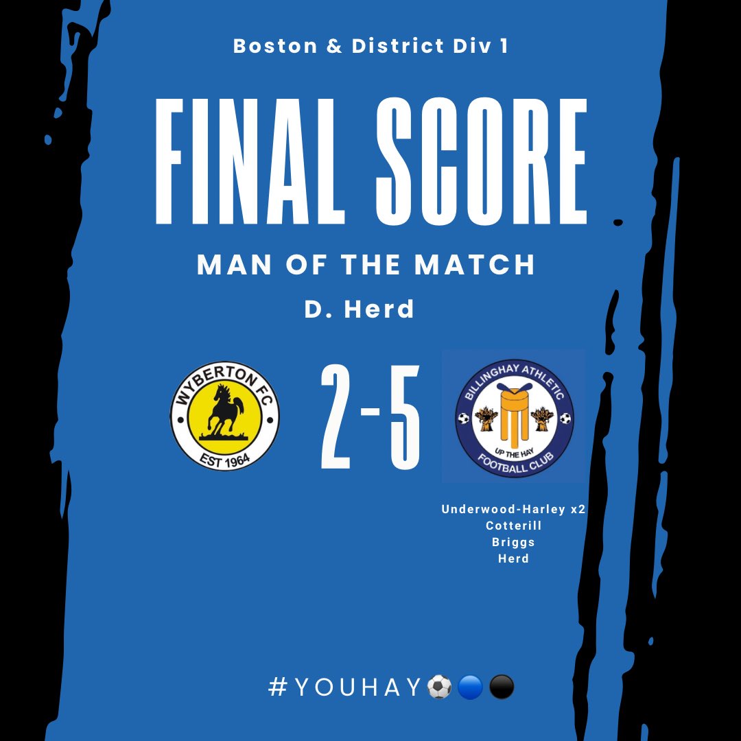 BillinghayAth's tweet photo. A great day for the Hay today!! First team with a thumping win and fantastic performance over Wyberton Colts and the reserves, faced with a few injuries grab a great draw against tough opposition in Holbeach! Well done boys!!⚽️

#YouHay⚽️🔵⚫️ https://t.co/dsxzzxdmGH