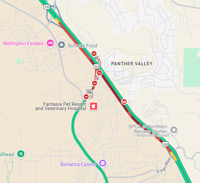 RenoTraffic's tweet photo. US-395 SB Parr Blvd

All lanes open.  Residual queue back to Golden Valley. https://t.co/l6dCVeg9Vq