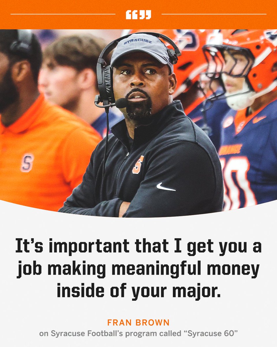 ACC Network (@accnetwork) on Twitter photo Bigger than football 👏
Fran Brown and <a href="/CuseFootball/">Syracuse Football</a> have a program that helps their players find jobs once they graduate. Bigger than football 👏
Fran Brown and <a href="/CuseFootball/">Syracuse Football</a> have a program that helps their players find jobs once they graduate.