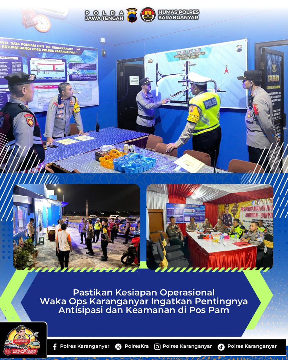 Waka Ops Polres Karanganyar Kompol Mardiyanto bersama Karendalops Polres Karanganyar Kompol Dudi Pramudia melaksanakan pengecekan ke sejumlah Pos Pengamanan (Pos Pam) di wilayah Kabupaten Karanganyar Sabtu (22/3/2025)