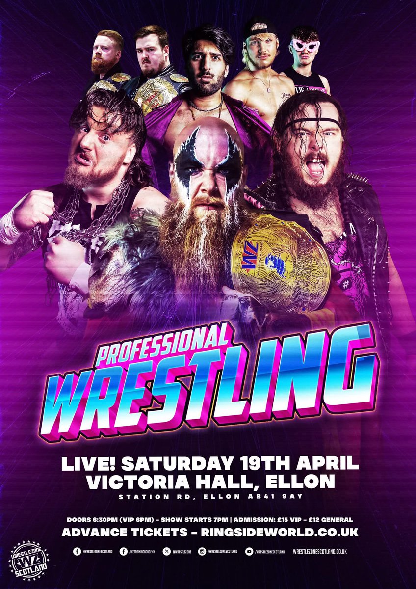 It’s the final stop on the road to Aberdeen Anarchy as we make our way to the Victoria Hall in Ellon for another night of top wrestling action!

VIP ticket - £15, 6pm entry 
GA ticket - £12, 6:30pm entry

Tickets available now at ringsideworld.co.uk/events.php?id=…