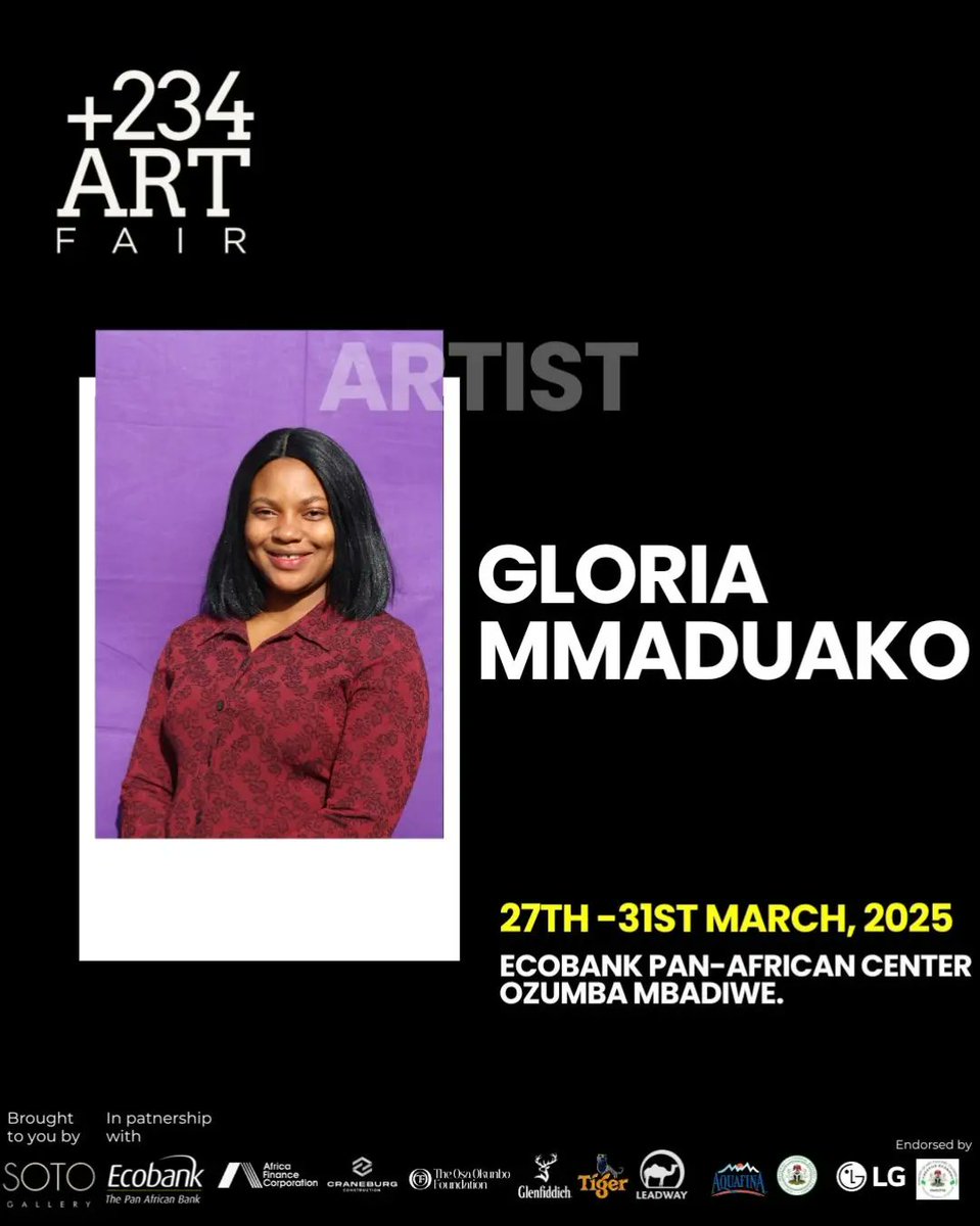 I'm honoured to be exhibiting my works alongside other amazing artists @+234ArtFair Fair lagos. Curated by @<a href="/sotogallery/">sotogallery</a>  in  collaboration with @ecobank , Leadway Assurance Company Limited  , @tigerbeerng @glenfiddichwisky
@africafinancecoperation