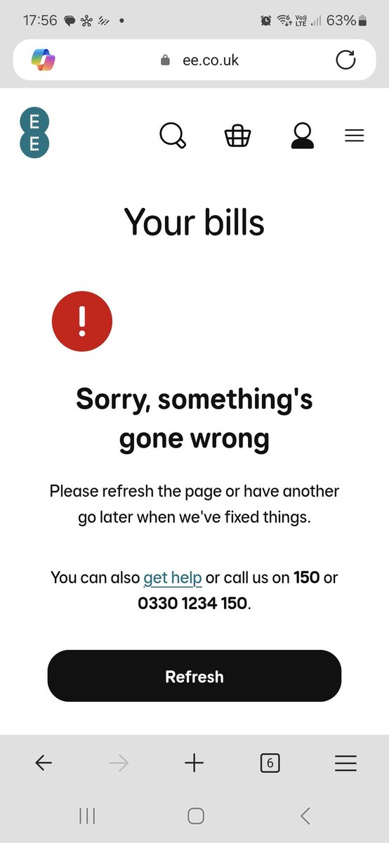 hollylillyc's tweet photo. @EE tell me this...can any customer access their bill online or via the app?? Any time I try i get this message online and under "manage" on the app there is no "billing" section as your website says. Can't remember the last time it worked! https://t.co/q9FWtxbM8i