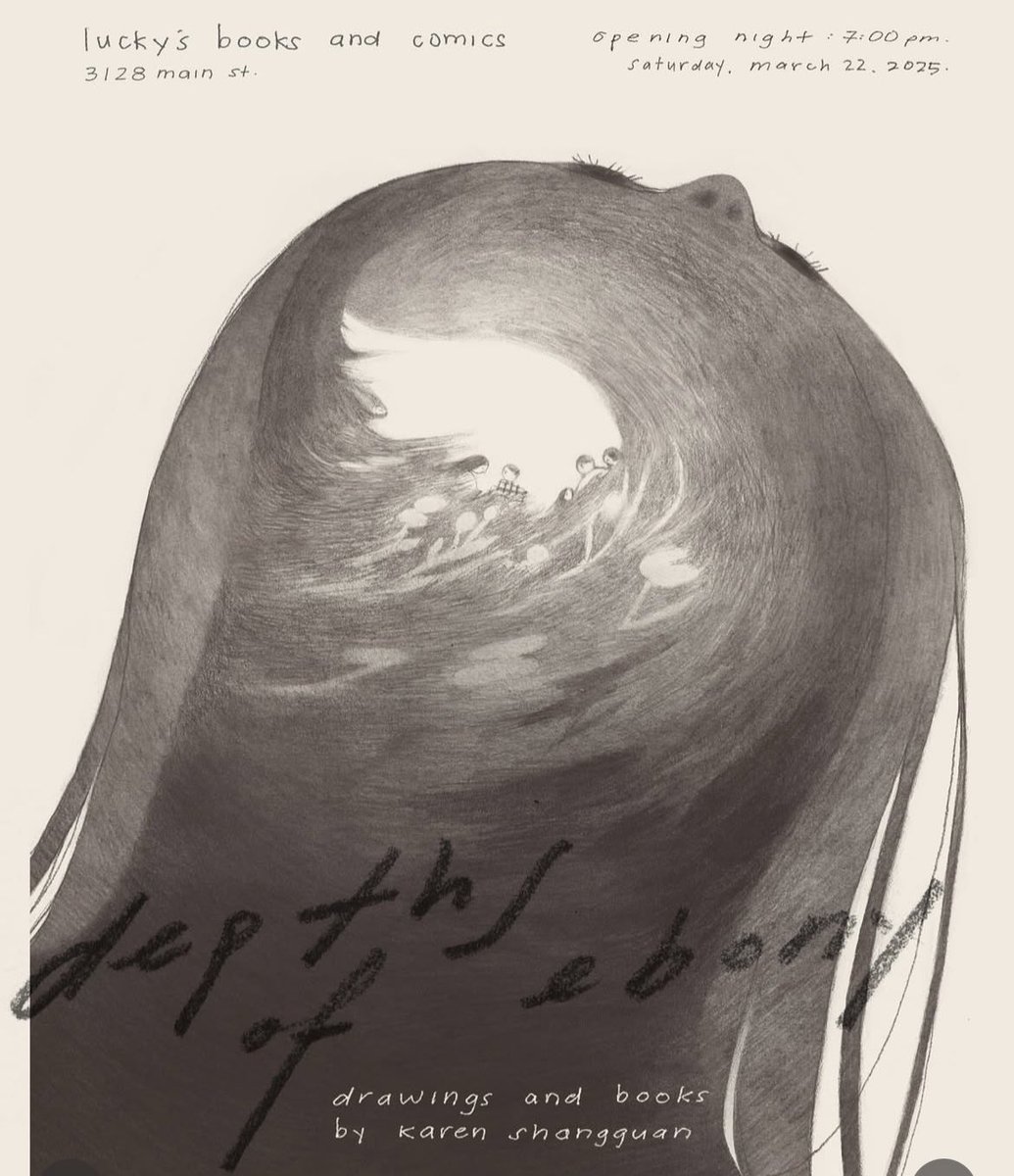 Tonight! Opening for Karen Shangguan’s Depths of Ebony in Lucky’s Books’ gallery.