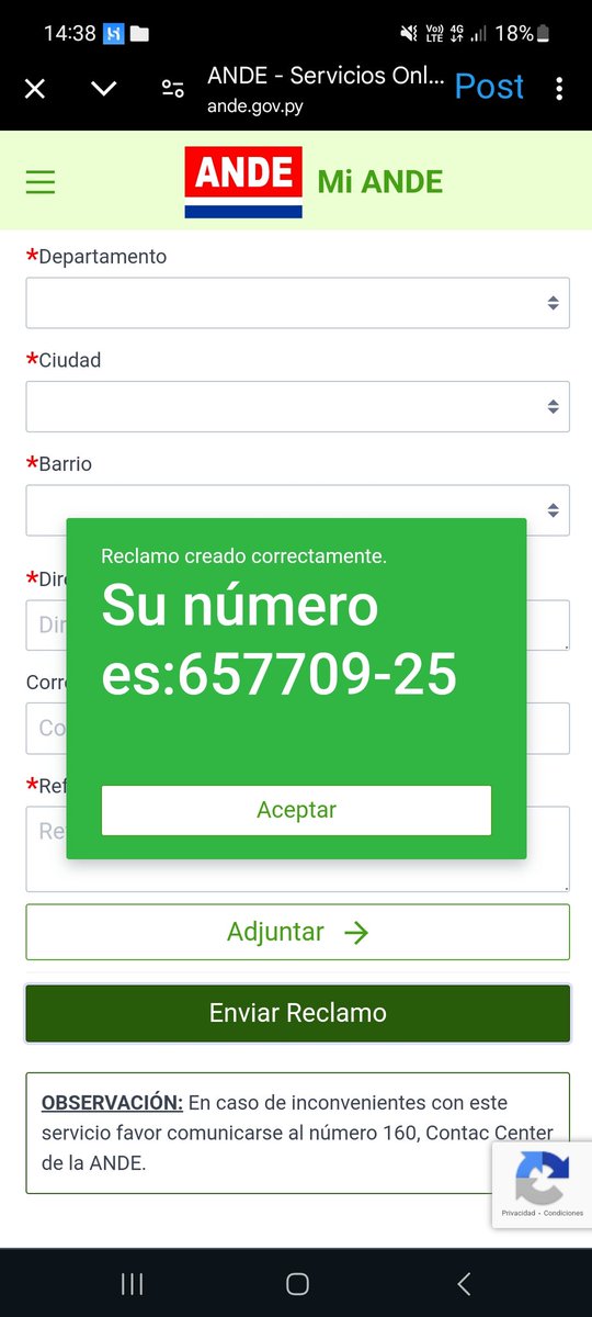 Hola <a href="/ANDEOficial/">ANDE Página Oficial</a>. Desde las 13:30 sin energía eléctrica. ¿Cuál es la situación actual?