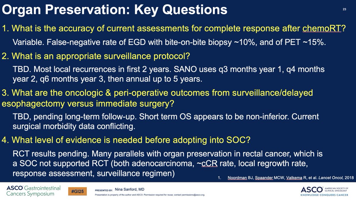 My thoughts on organ preservation for esophagus/GEJ – pros &amp; cons, &amp; key questions. 

SANO helps to address several points.