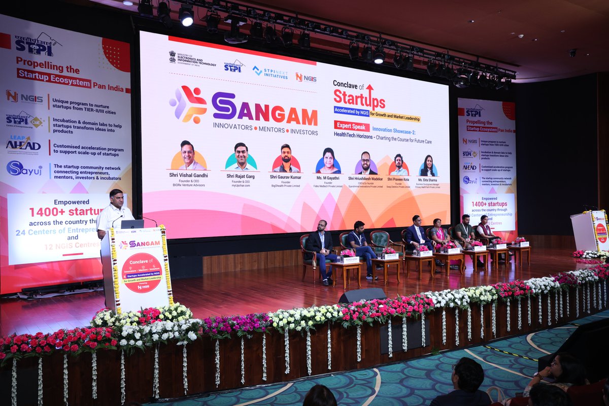 stpiindia's tweet image. 🎥Glimpse of Innovation Showcase-2 at the STPI SANGAM event, featuring:💡HealthTech Horizons – Charting the Course for Future Care🔐  

✨ Stay tuned for more thrilling updates! 🚀

@GoI_MeitY @AshwiniVaishnaw @JitinPrasada @SecretaryMEITY @arvindtw @_DigitalIndia @NeGD_GoI