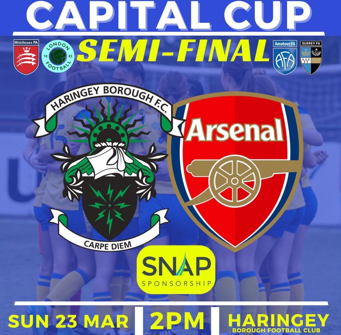 Haringey Borough Women FC (@hbwfc1) on Twitter photo 𝙎𝙀𝙈𝙄-𝙁𝙄𝙉𝘼𝙇 -less than 24hrs🏆
COME & SHOW YOUR SUPPORT TOMORROW FOR OUR SEMI-FINAL WHERE WE TAKE ON
@arsenalwfc U21s 👊
🏟️Coles Park <a href="/HaringeyBoroFC/">Haringey Borough</a>
🎟️Ad £5 Con £2, pay at gate
🥤🍟Clubhouse/cafe
⏰2pm
We need you ALL there behind us!
COYB💪
UTB💛💙
#WeAreHaringey 𝙎𝙀𝙈𝙄-𝙁𝙄𝙉𝘼𝙇 -less than 24hrs🏆
COME & SHOW YOUR SUPPORT TOMORROW FOR OUR SEMI-FINAL WHERE WE TAKE ON
@arsenalwfc U21s 👊
🏟️Coles Park <a href="/HaringeyBoroFC/">Haringey Borough</a>
🎟️Ad £5 Con £2, pay at gate
🥤🍟Clubhouse/cafe
⏰2pm
We need you ALL there behind us!
COYB💪
UTB💛💙
#WeAreHaringey