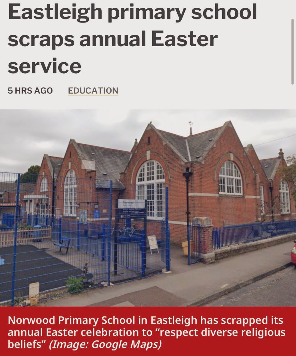 THIS IS UTTERLY DISGRACEFUL.

“A primary school has scrapped its annual Easter celebration and service to “respect diverse religious beliefs”