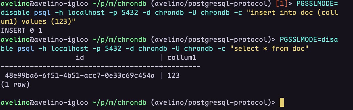 avelinorun's tweet image. I&apos;m developing #chrondb, a git-based database! I&apos;ve already implemented the #PostgreSQL protocol, so you can use #psql to insert and query data. Git as a DB is real! 🚀 #database #opensource

github.com/moclojer/chron…

#clojure #postgres #git