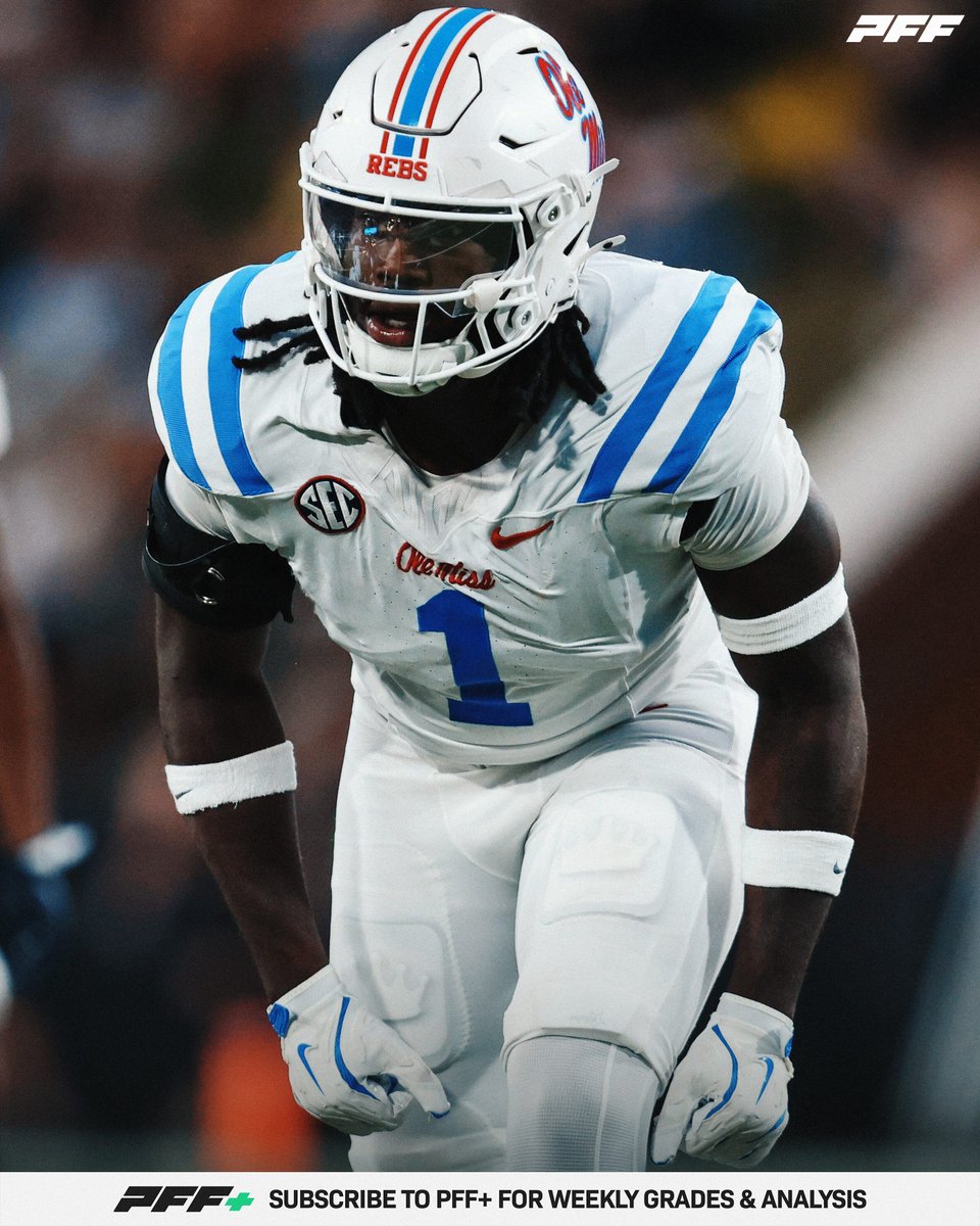 PFF_College's tweet photo. Ole Miss EDGE Princely Umanmielen Last Season:

🔵 91.5 PFF Grade
🔵 11.0 Sacks | 16 QB Hits
🔵 55 QB Pressures
🔵 91.5 Pass Rush Grade
🔵 22% Win Rate https://t.co/MXVCx0vj3a