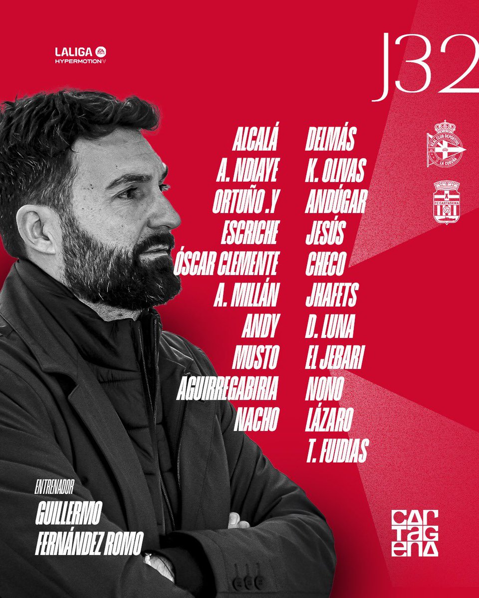 CONVOCATORIA | Los 2️⃣1️⃣ de Fernández Romo para el #DéporCartagena 🔥⚽️

Bajas:
🟥Sergio Guerrero
🏥Jorge More, Gastón y Luis Muñoz 
🌎 Pablo Campos, Pepín, Sipcic, Vukcevic y Núñez