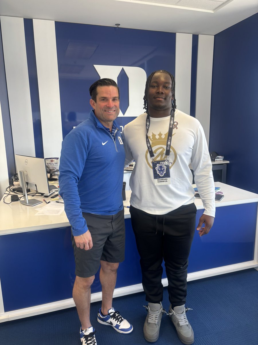 Chadwicke cannon jr. 3⭐️ DT (@chadwickejr2026) on Twitter photo After a great conversation with <a href="/Coach_MannyDiaz/">Manny Diaz</a> l am blessed to receive my 2nd P4 offer from Duke‼️#AGTG <a href="/247Hudson/">Hudson Standish</a> <a href="/JohnGarcia_Jr/">John Garcia, Jr.</a> <a href="/RivalsDylanCC/">DylanCallaghanCroley</a> <a href="/ChadSimmons_/">ChadSimmons</a> <a href="/adamgorney/">Adam Gorney</a> @SWiltfong <a href="/Andrew_Ivins/">Andrew Ivins</a> <a href="/TomLoy247/">Tom Loy</a>
<a href="/RivalsFriedman/">Adam Friedman</a> <a href="/RivalsWoody/">Woody Wommack</a> After a great conversation with <a href="/Coach_MannyDiaz/">Manny Diaz</a> l am blessed to receive my 2nd P4 offer from Duke‼️#AGTG <a href="/247Hudson/">Hudson Standish</a> <a href="/JohnGarcia_Jr/">John Garcia, Jr.</a> <a href="/RivalsDylanCC/">DylanCallaghanCroley</a> <a href="/ChadSimmons_/">ChadSimmons</a> <a href="/adamgorney/">Adam Gorney</a> @SWiltfong <a href="/Andrew_Ivins/">Andrew Ivins</a> <a href="/TomLoy247/">Tom Loy</a>
<a href="/RivalsFriedman/">Adam Friedman</a> <a href="/RivalsWoody/">Woody Wommack</a>