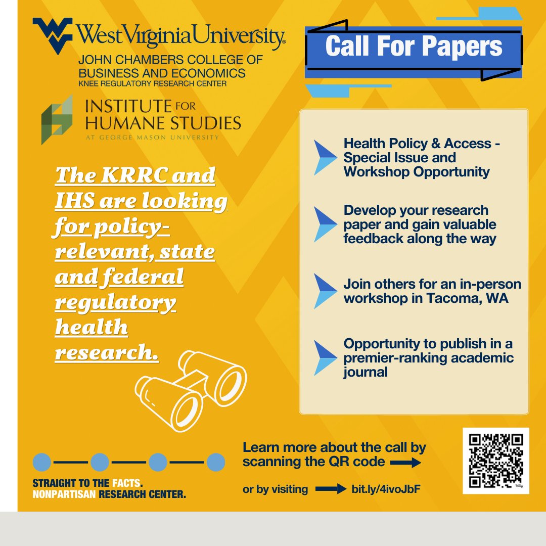The Knee Regulatory Research Center (@kneecenter_wvu) on Twitter photo <a href="/TheIHS/">Institute for Humane Studies</a> Our updated link for the call to papers!
Read more about this health policy and access opportunity here: bit.ly/4ivoJbF <a href="/TheIHS/">Institute for Humane Studies</a> Our updated link for the call to papers!
Read more about this health policy and access opportunity here: bit.ly/4ivoJbF