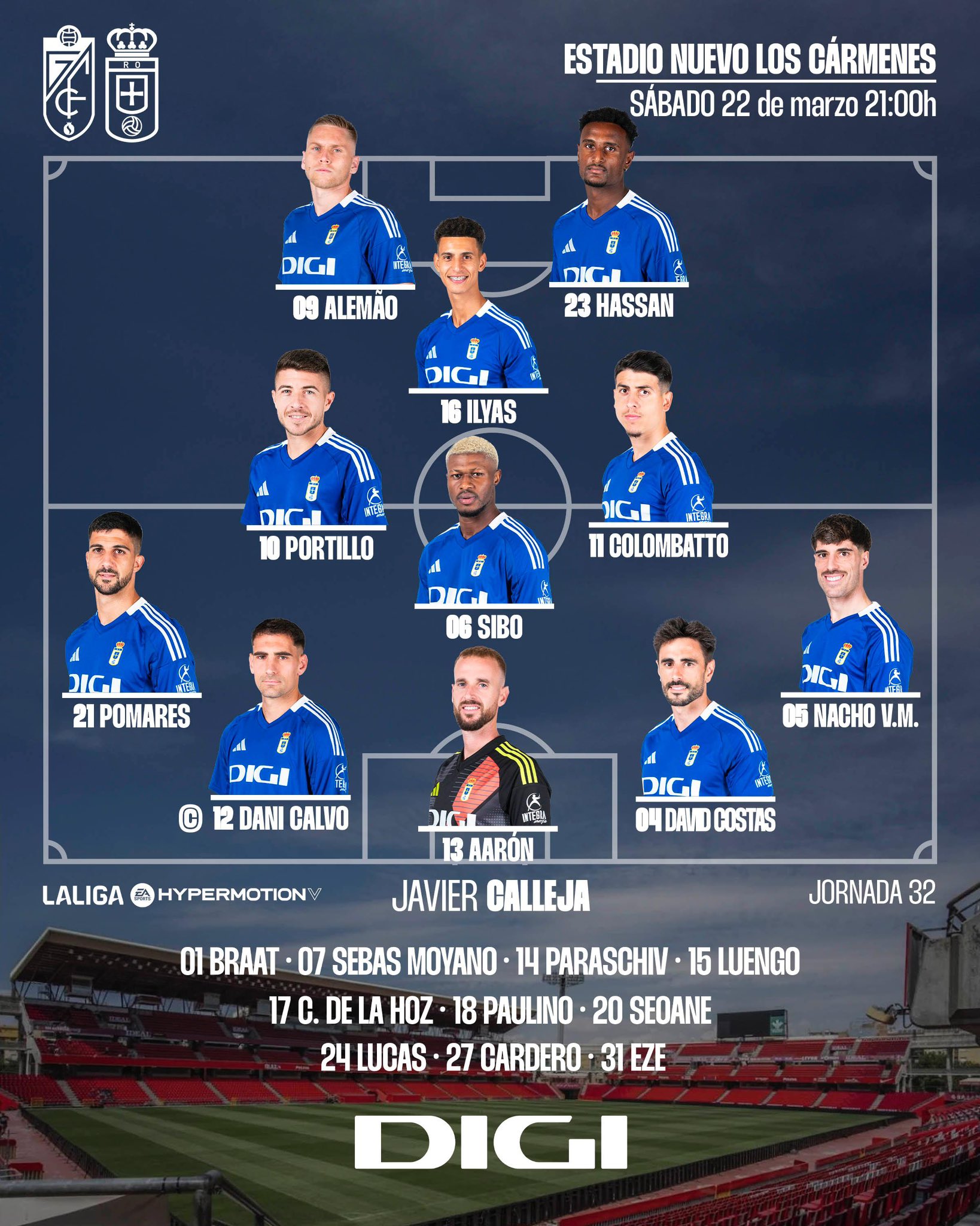 Alineación del Real Oviedo en Granada.
