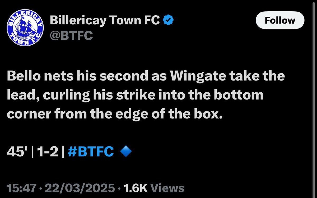 2 Goals ⚽️ &amp; 3 points for <a href="/WinFinchleyFC/">Wingate & Finchley FC</a> against a strong <a href="/BTFC/">Billericay Town FC</a>. What a great team performance!