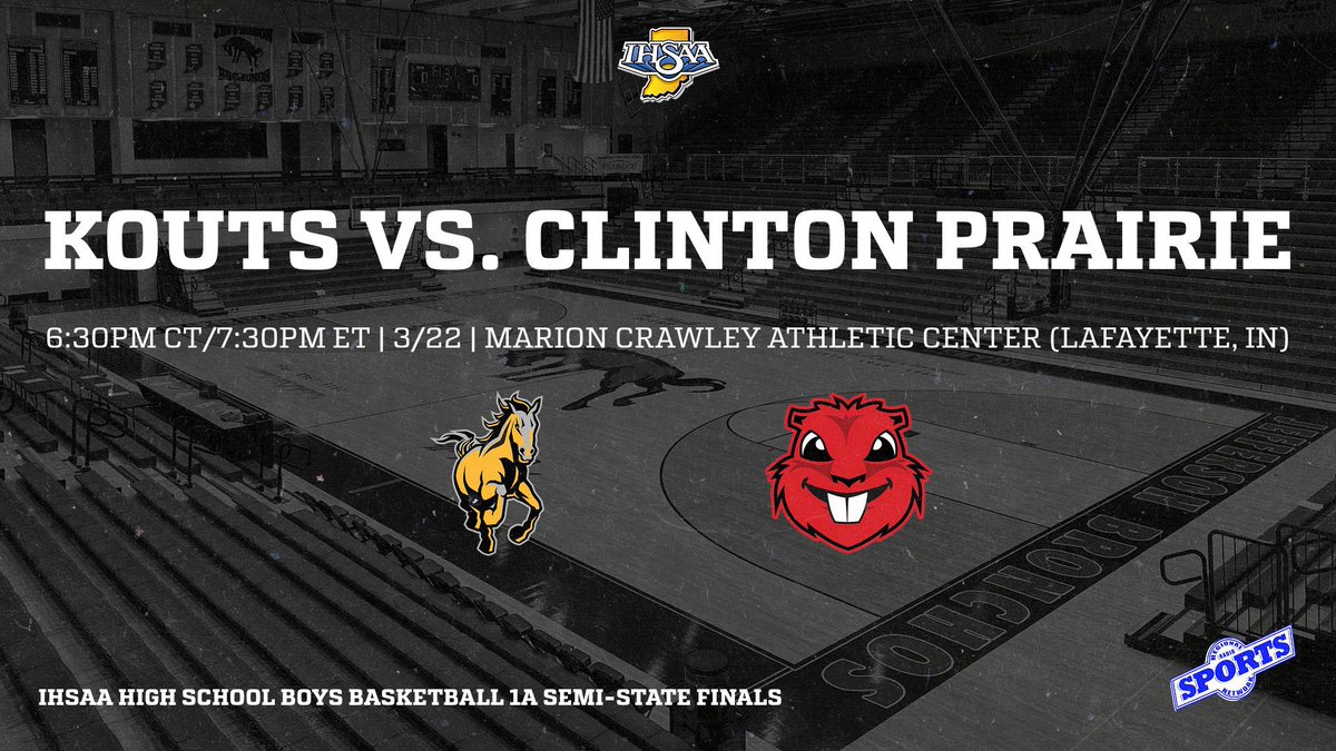 It's the IHSAA High School Boys Basketball 1A Semi-State Finals tonight as the Kouts Mustangs face the Clinton Prairie Gophers! Join Mike Knezevich &amp; Frank Kielpikowski at 6:30PM CT/7:30PM ET for pregame coverage from the Crawley Athletic Center on rrsn.com audio!