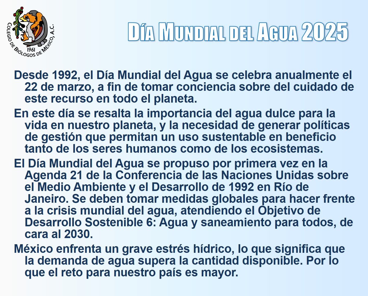 El #ColegiodeBiólogosdeMéxicote invita a que cuides el agua y #valoremoscadagota en este Día Mundial del Agua.