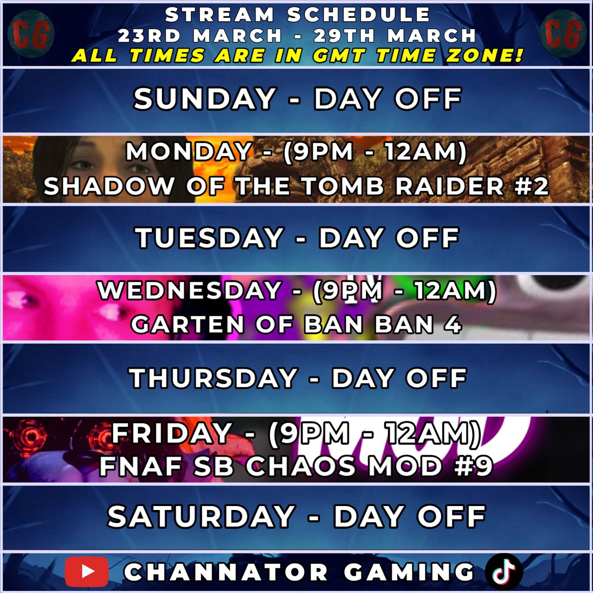 ChannatorGaming's tweet image. Chan’s Weekly Stream Schedule (Mar 23rd-29th) 📆

Here’s what’s coming up this week! Mark your calendars and don’t miss out!

#streamschedule #schedule #channator #youtuber #streamer