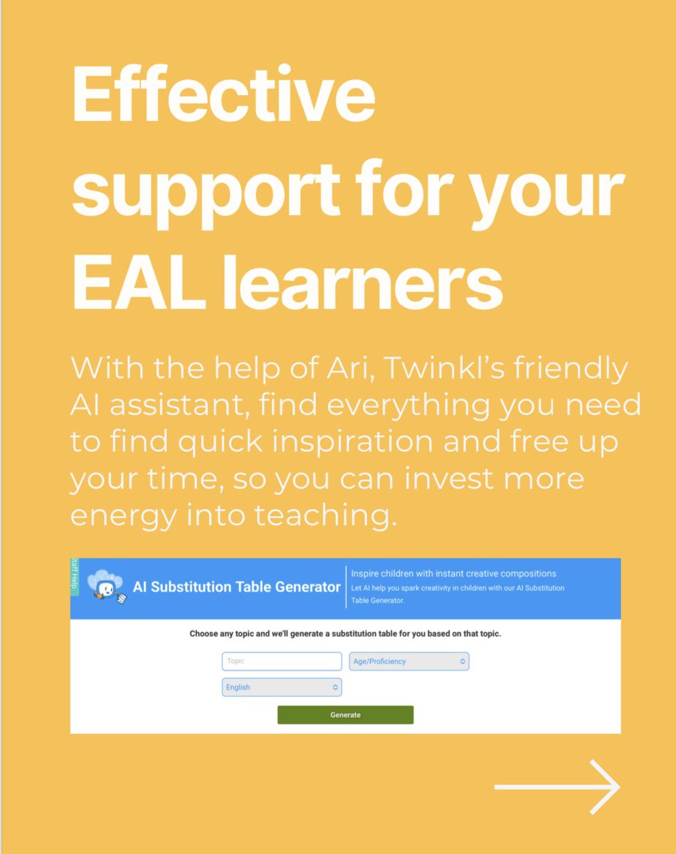 🚀 New Feature! Try Our AI Substitution Table Generator!

This is an experimental feature, and we’d love to hear your feedback! Your insights will help us improve and refine the tool to better support teachers and learners.  

Give it a try today: twinkl.co.uk/l/1i225o